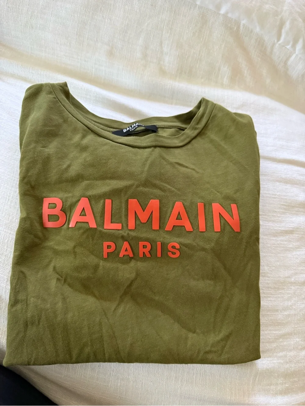 Balmain Olive Green Tee with orange Raised Logo